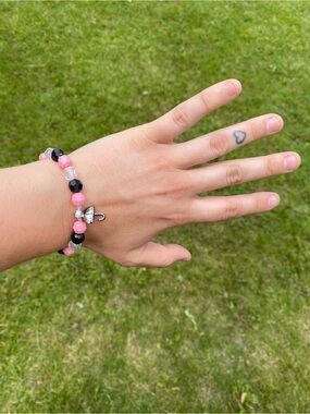 Pink & Black Beaded Bracelet with Umbrella Charm